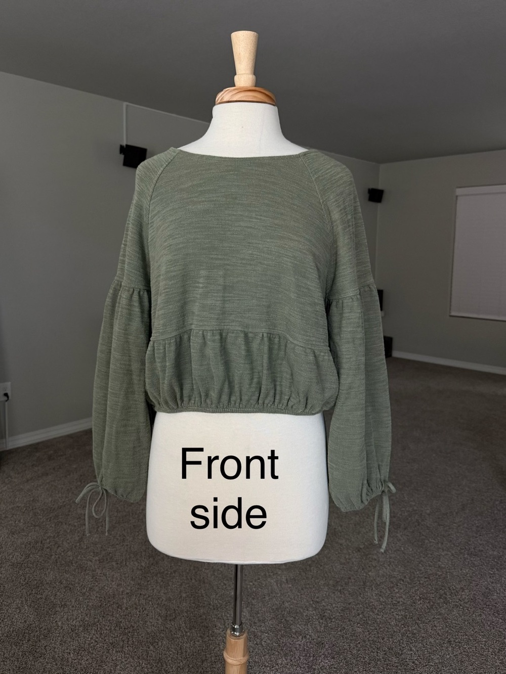 aerie Olive Green Raglan Peplum Pullover Hoodie
